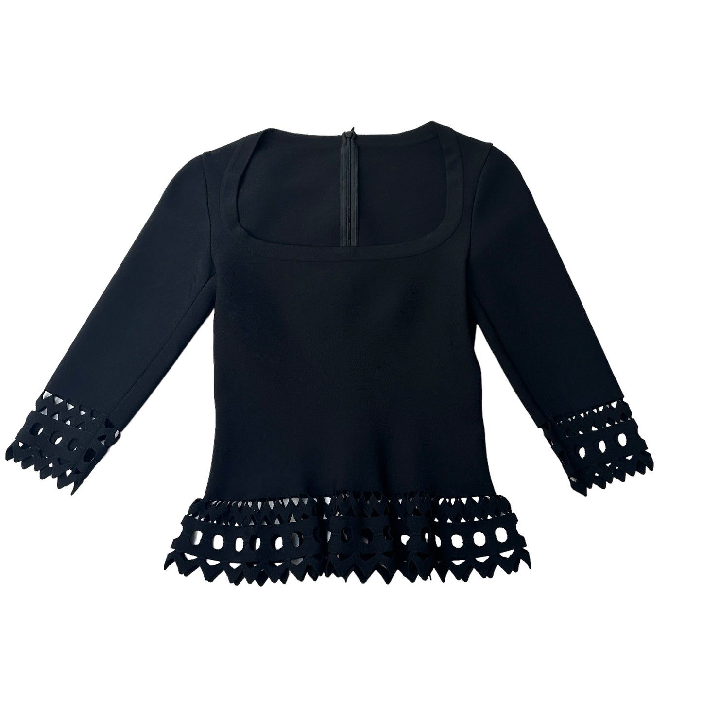 Black Fitted Eyelet Top - S