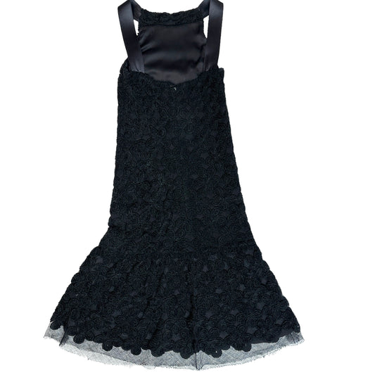 Black Flower Pattern Knit Dress - XS