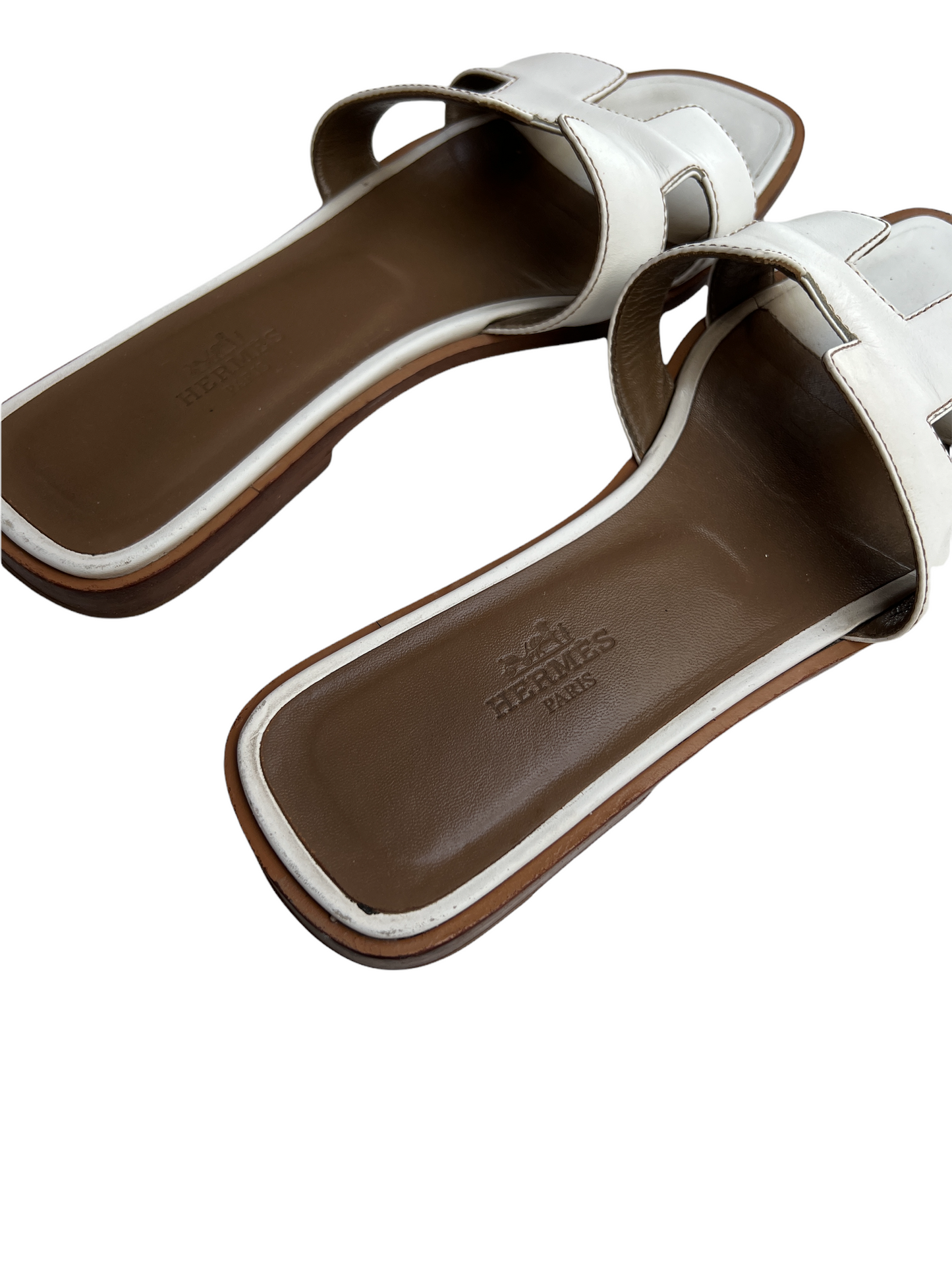 White Leather Oran Slides - 6.5