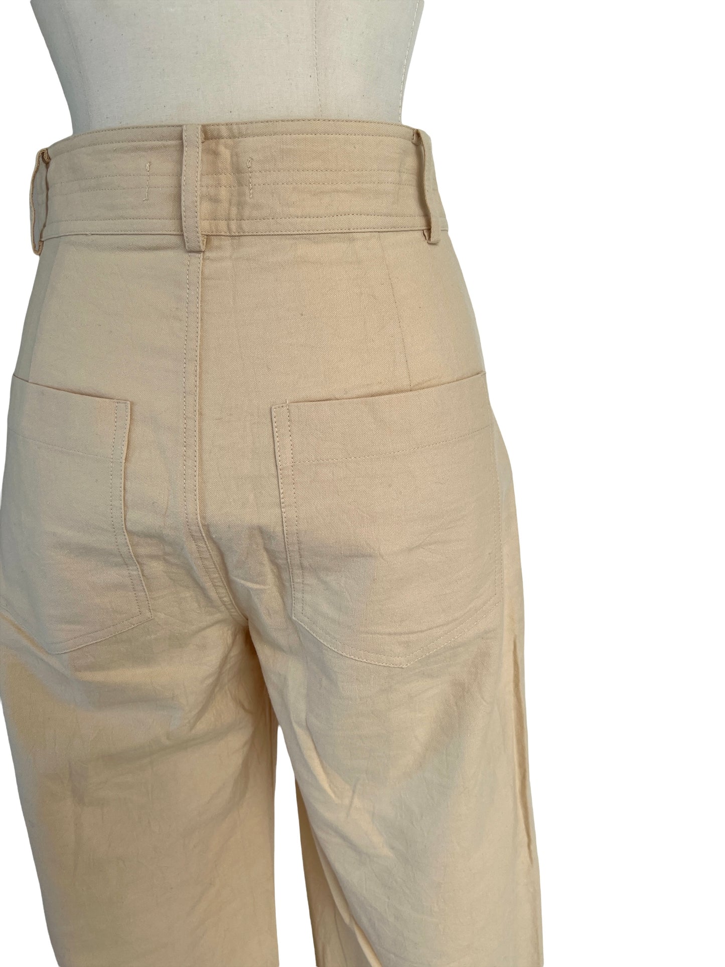 Beige Wide Cotton Pants - 0