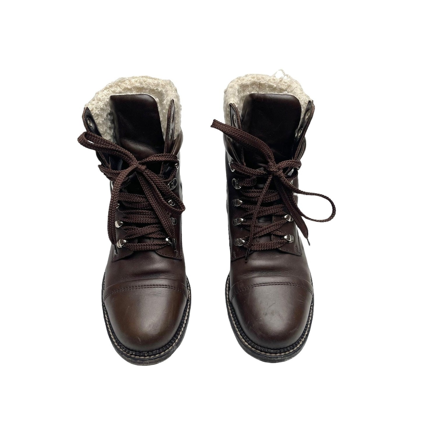 Brown Leather Combat Boots - 8