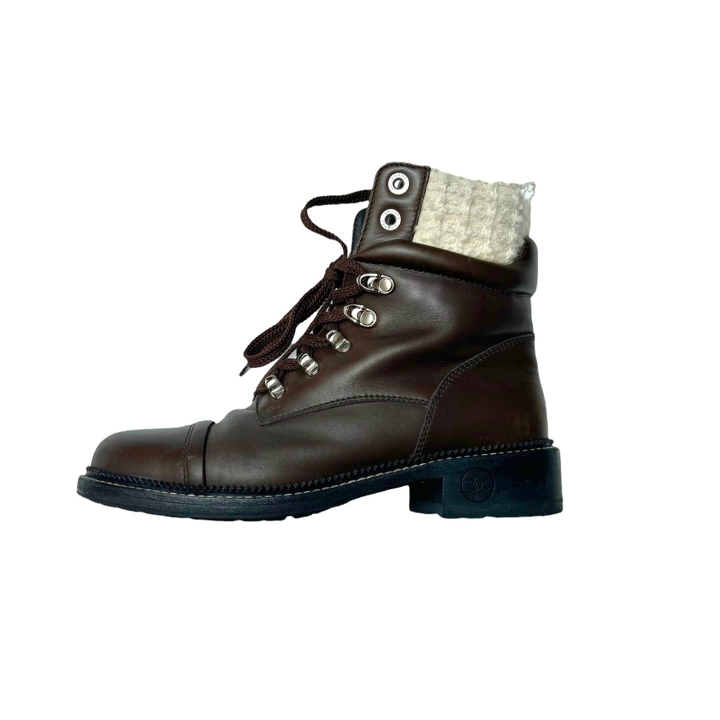 Brown Leather Combat Boots - 8