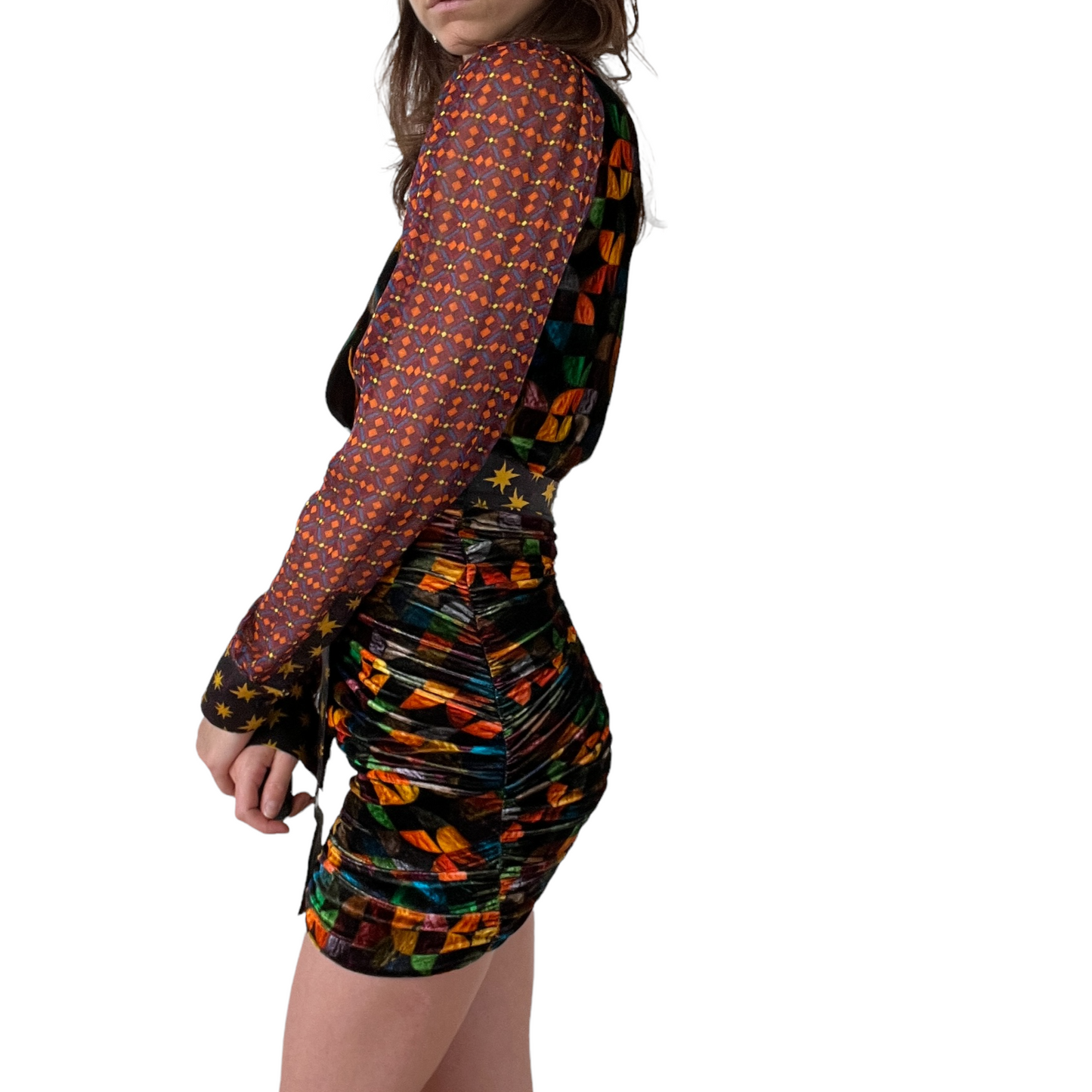 Velvet Multicolor Mini Dress - XXS