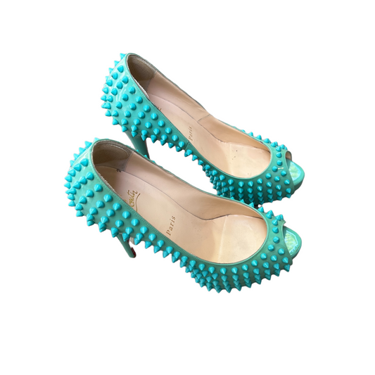 Turquoise Spikes Platform Heels - 10