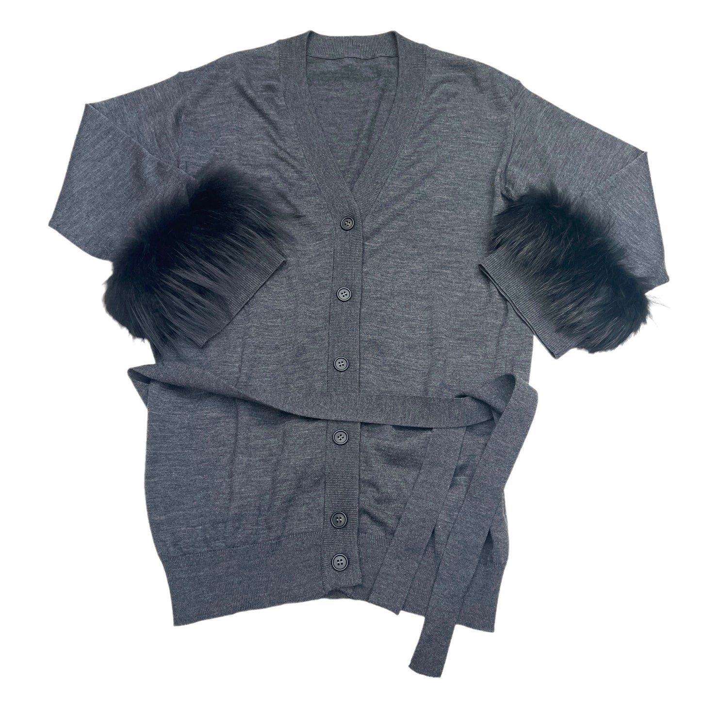 Grey Wool & Fur Cardigan - XS