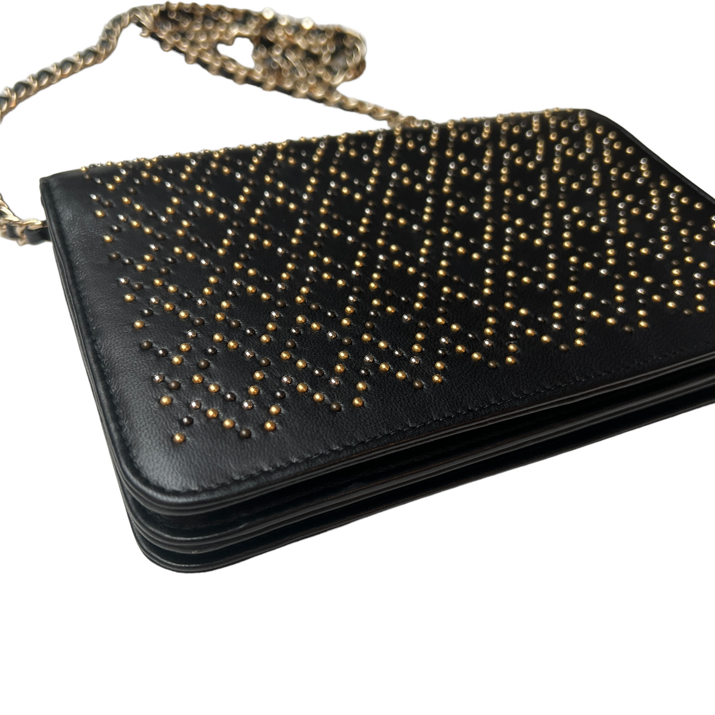 Studded Black Wallet on Chain