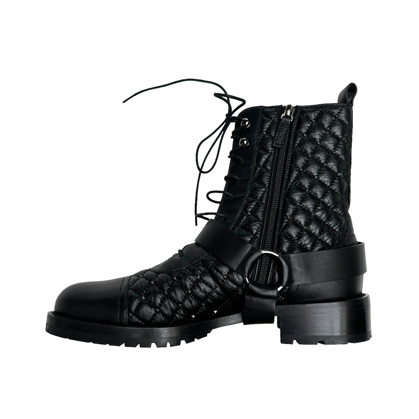 Black Studded Combat Boots - 8.5