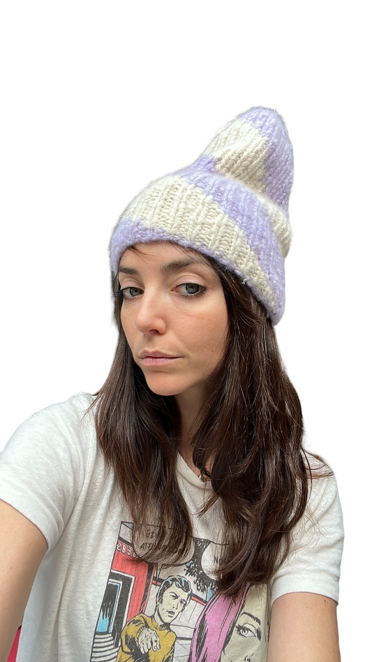 Lavender and Cream Beanie - OS