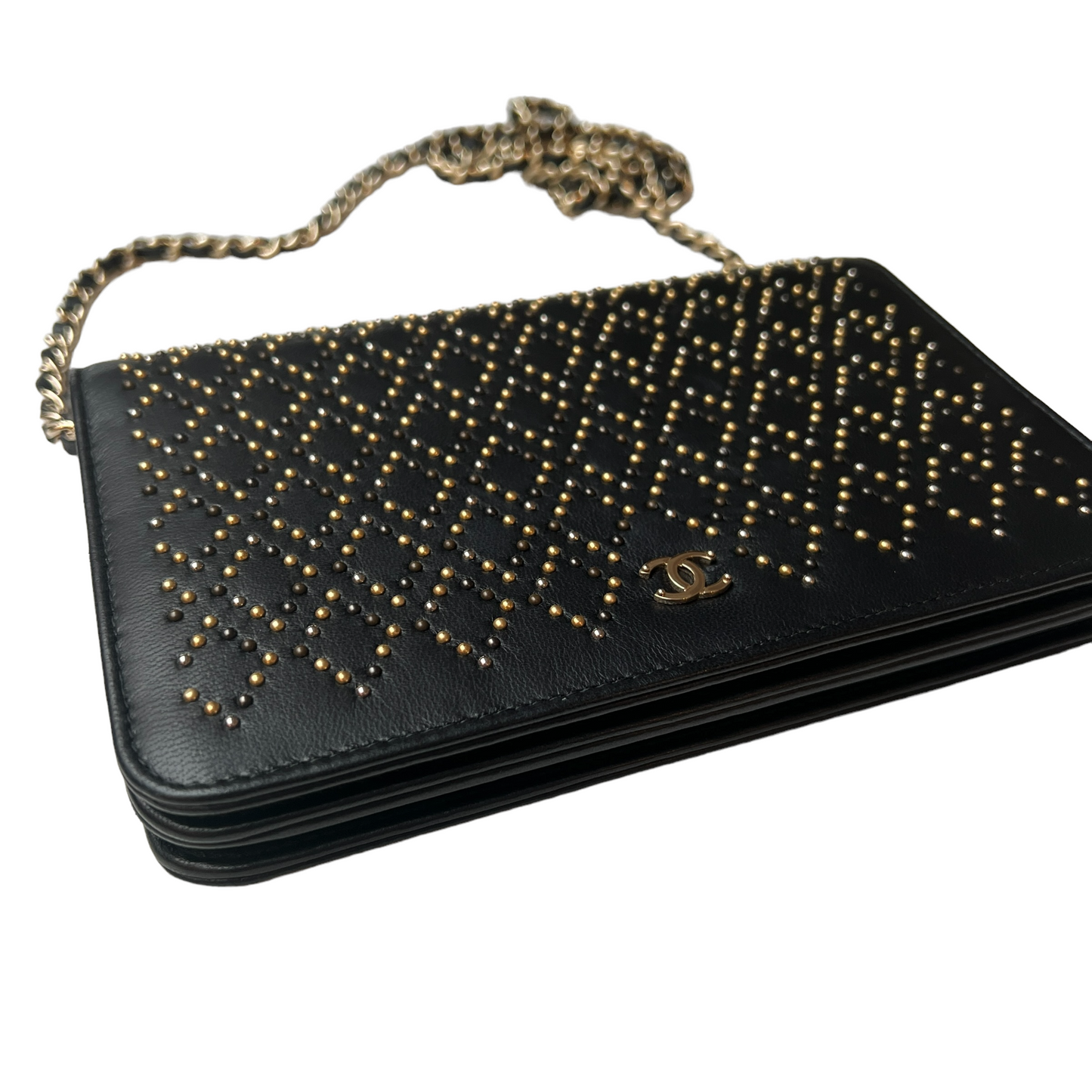 Studded Black Wallet on Chain