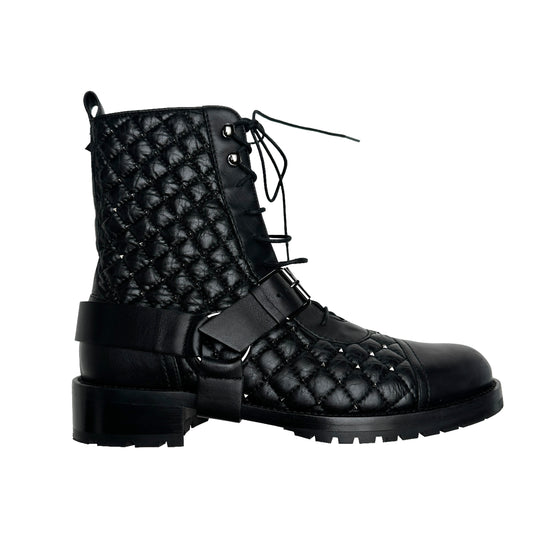 Black Studded Combat Boots - 8.5