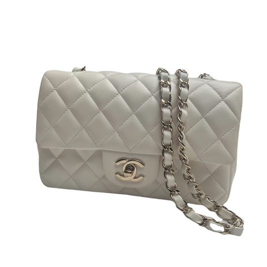 2021 White Leather Classic Mini Flap