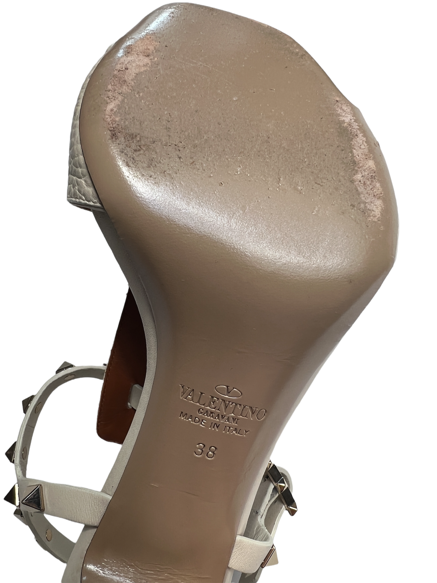 Cream Leather Rockstud Sandals - 8