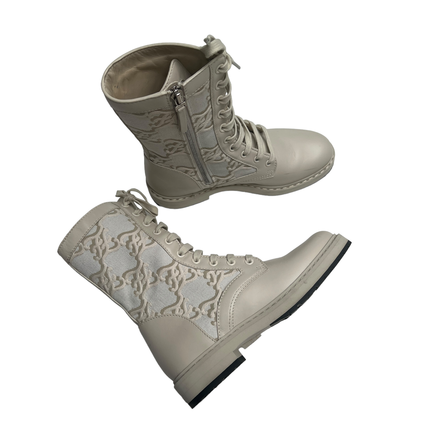 Zucca FF Logo Leather Combat Boots