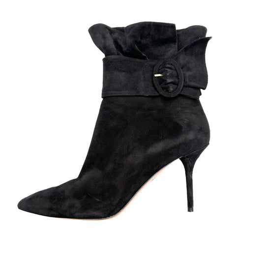 Black Suede Heeled Boots - 8