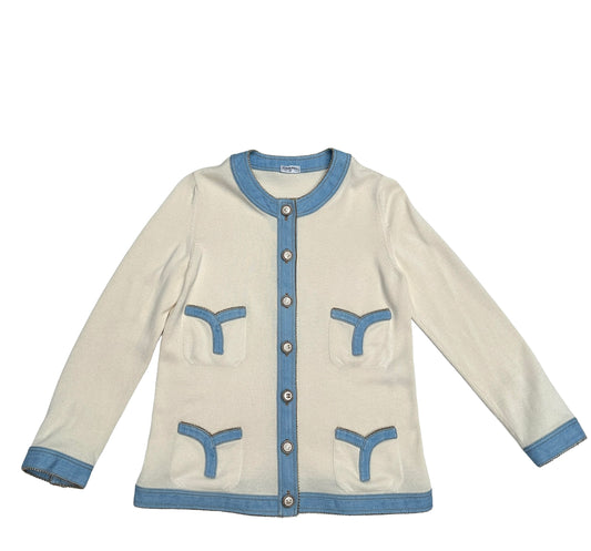 Beige Cardigan with Denim Details