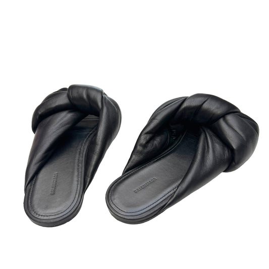 Black Padded Leather Slides - 7.5