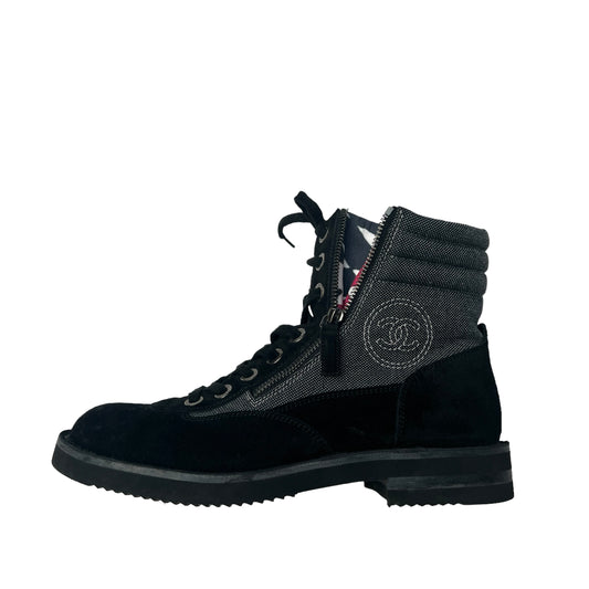 Black Suede & Canvas Boots - 10