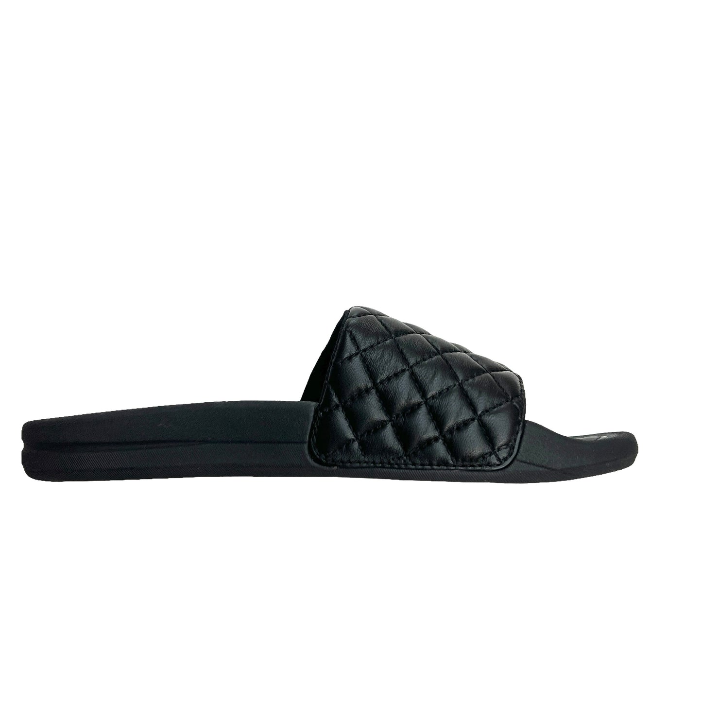 Black Leather Rubber Slides - 8