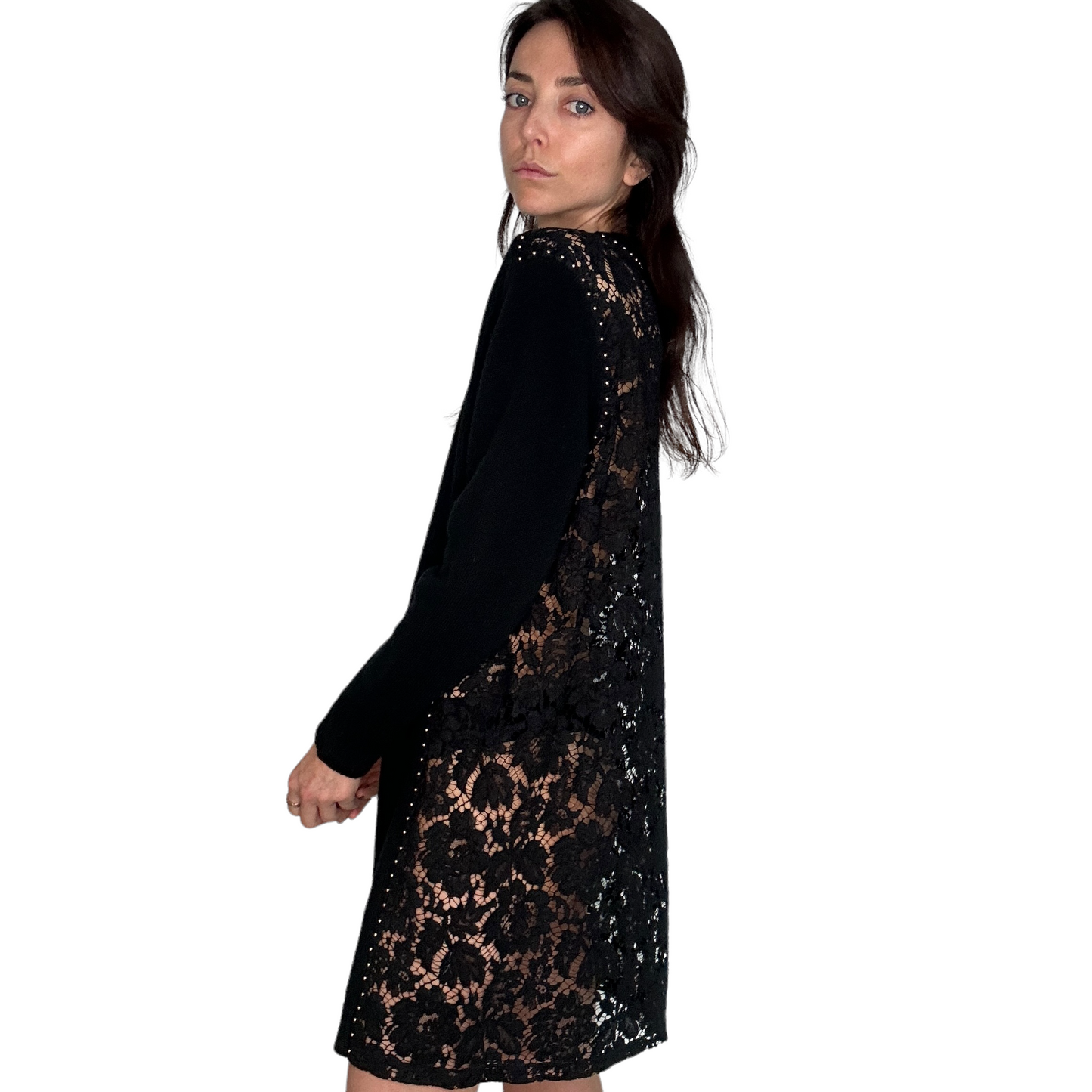 Black Dress with Lace & Studs - M