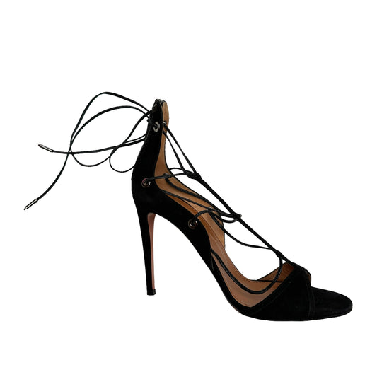 Black Suede Laced Heels - 8