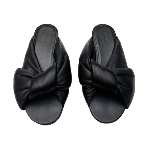 Black Padded Leather Slides - 7.5