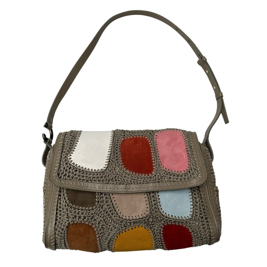 Suede Patchwork Bag with Crochet