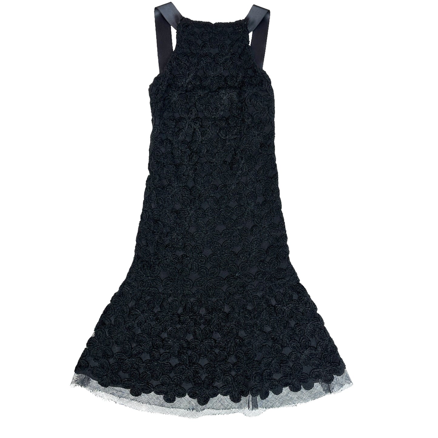 Black Flower Pattern Knit Dress - XS