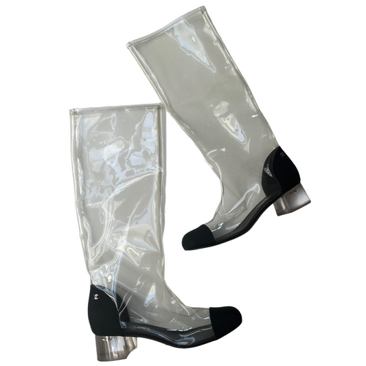 Gros Grain and Plexiglass Tall Boots - 10