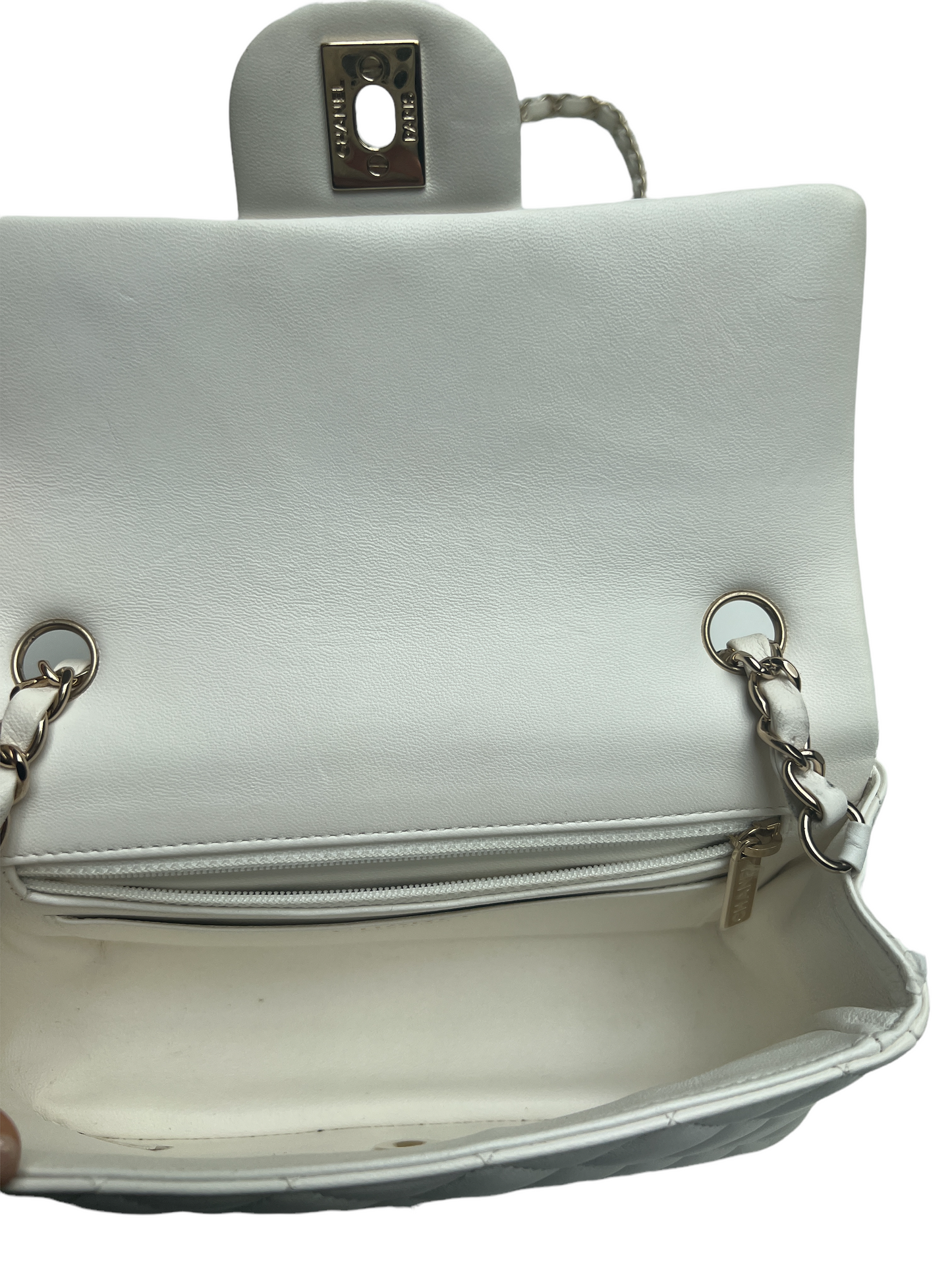 2021 White Leather Classic Mini Flap