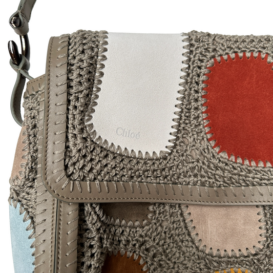 Suede Patchwork Bag with Crochet