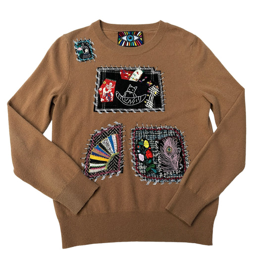 Camel Cashmere Sweater w/Crystal Patches - S
