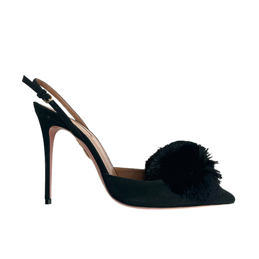 Black Suede Heels w/Pom Poms - 10