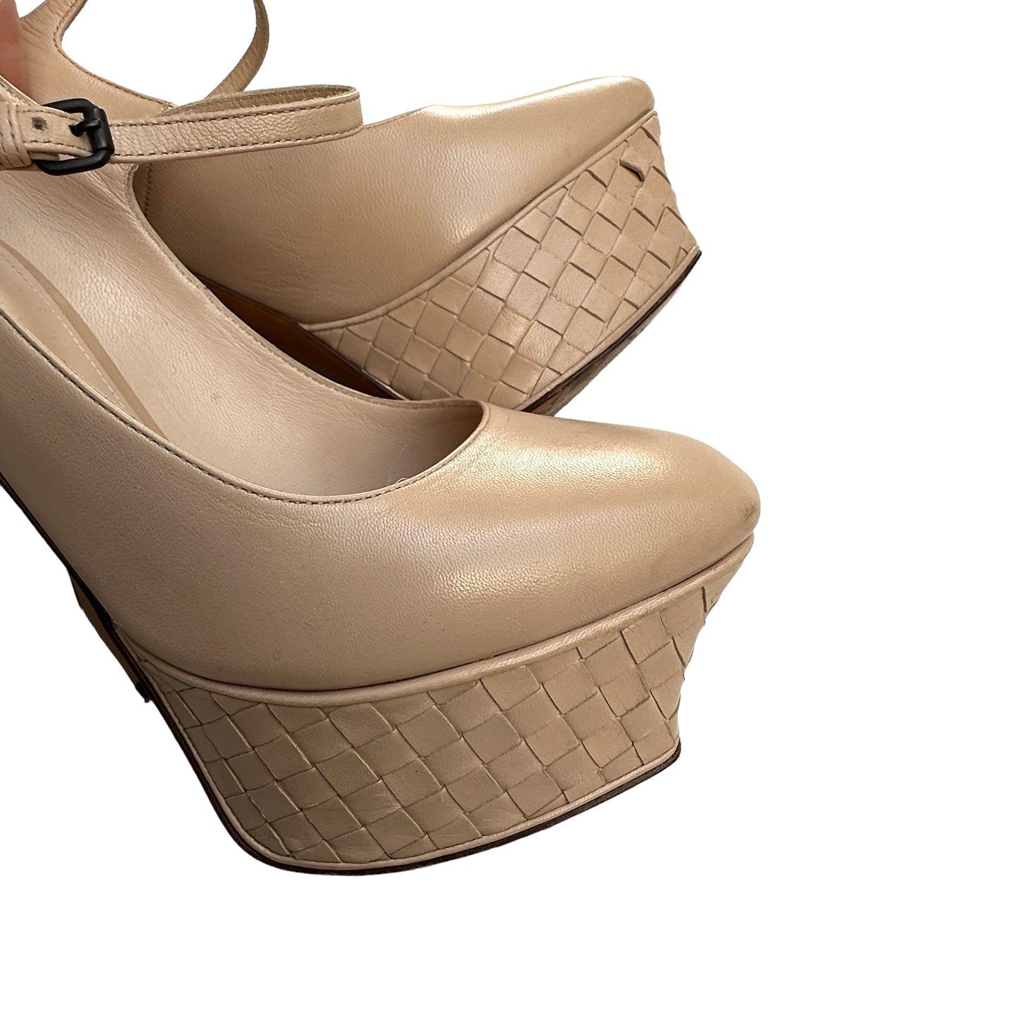 Intrecciato Cream Leather Heels - 10.5