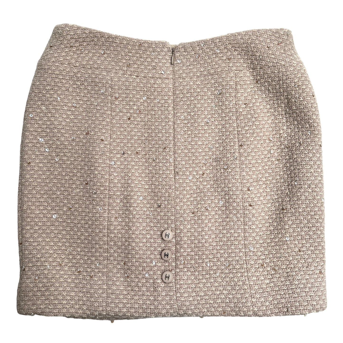Beige Sequined Tweed Skirt - S