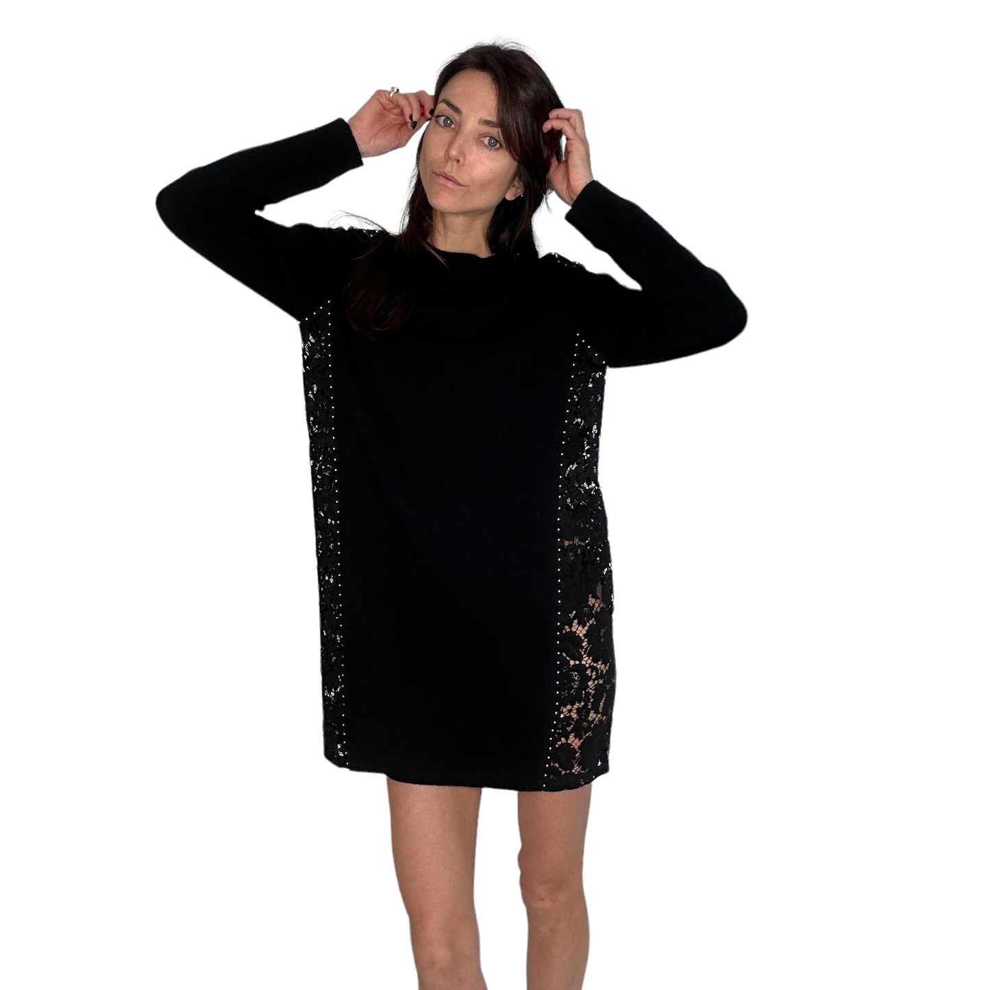 Black Dress with Lace & Studs - M