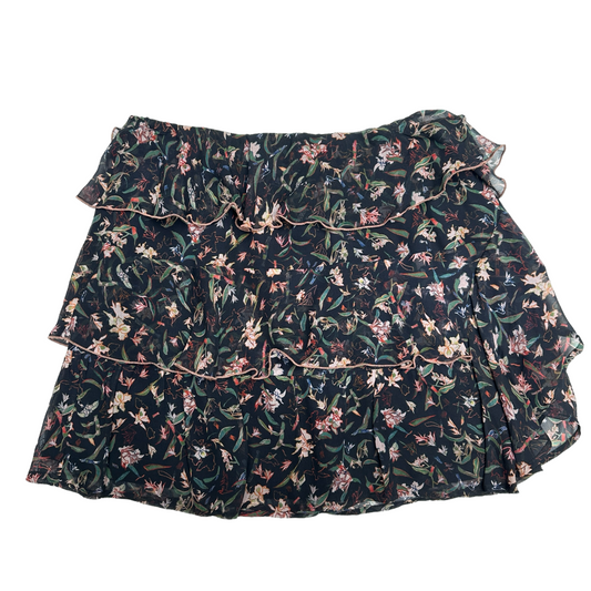 Flowery Black Mini Skirt - S