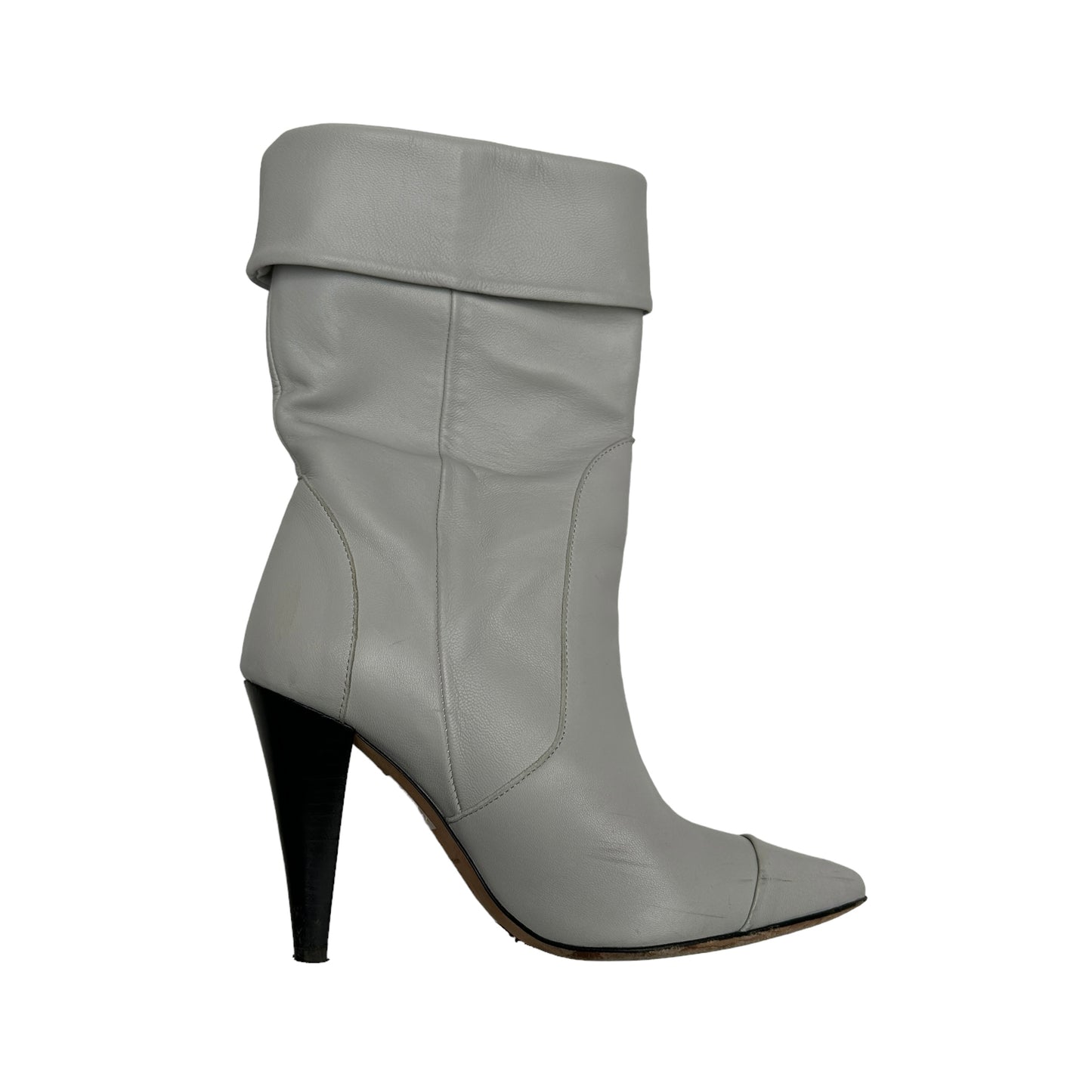 Light Grey Leather Heeled Boots - 6