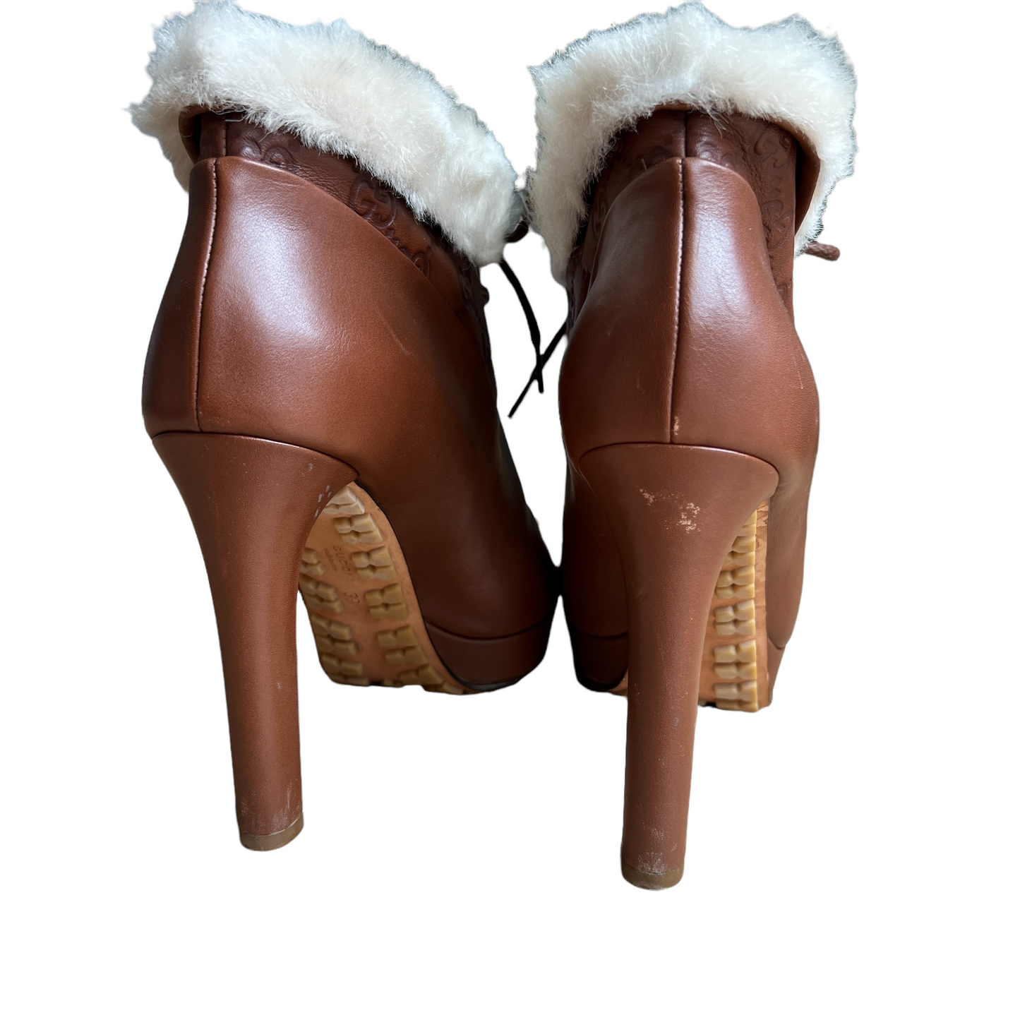 Brown Leather Boots w/Fur - 9