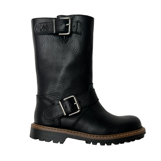 Black Leather Moto Kids Boots - 27