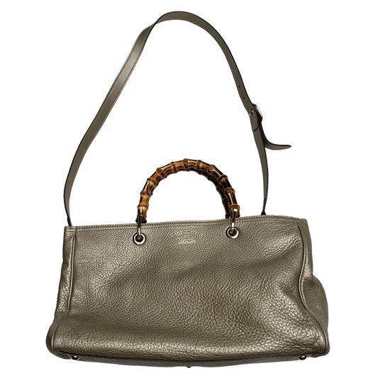 Bronze Leather Tote w/Bamboo Handles