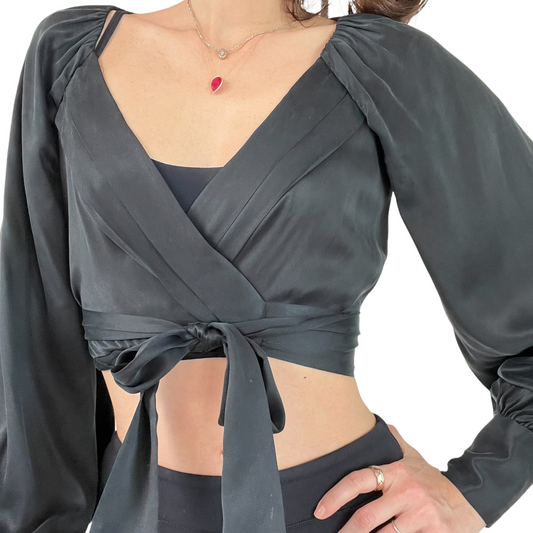 Black Silk Cropped Top - 0