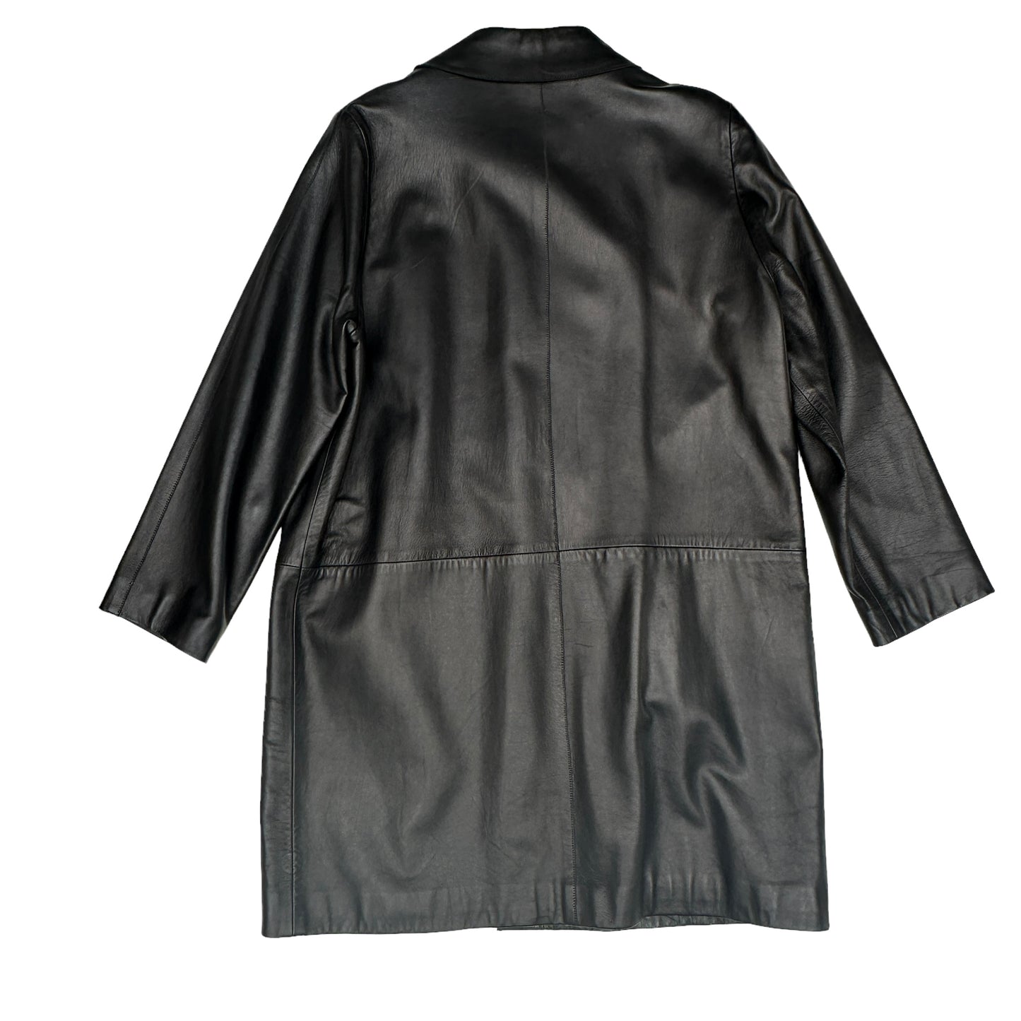 Vintage Black Leather Long Coat - L