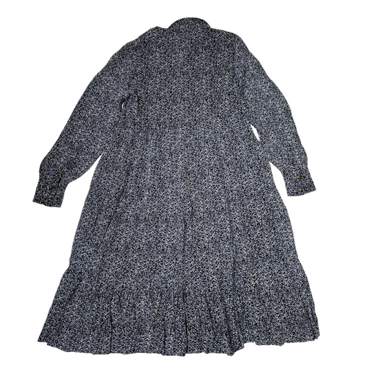 Blue Long Sleeves Floral Dress - L