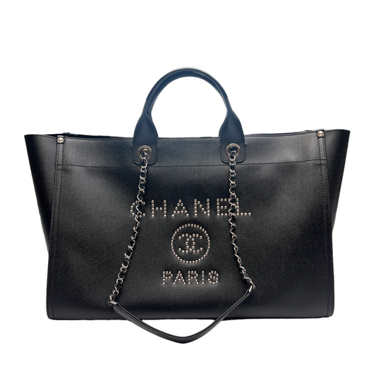 Black Leather Deauville Bag w/Studs