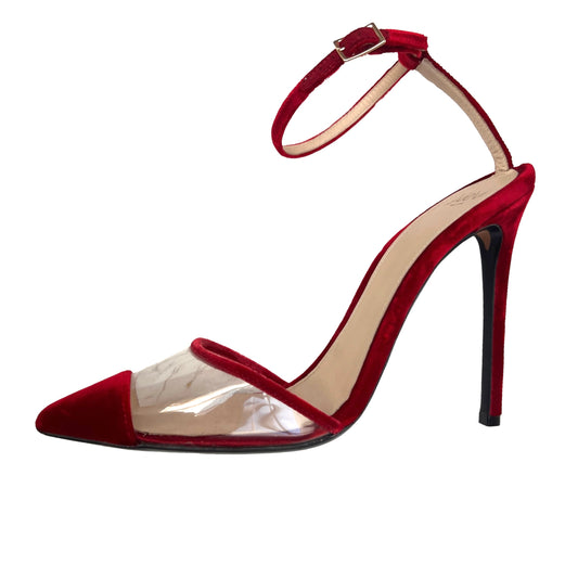 Red Velvet & Plexiglass Heels - 8