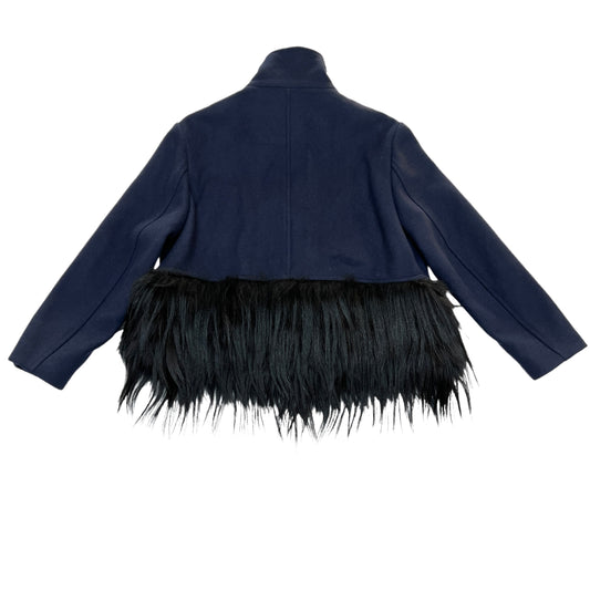 Navy Wool Coat with Fur - S