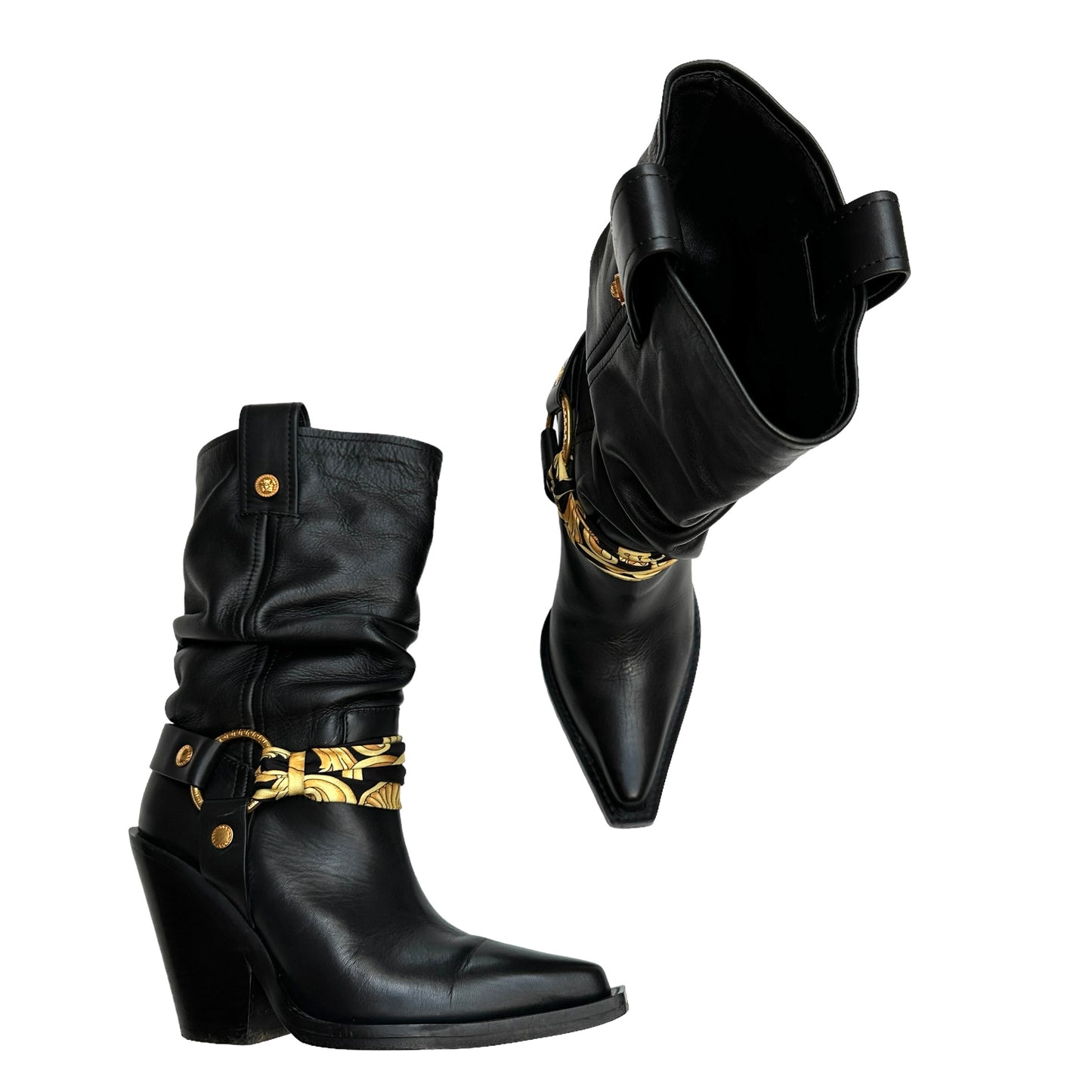 Black Cowboy Heeled Boots - 5.5