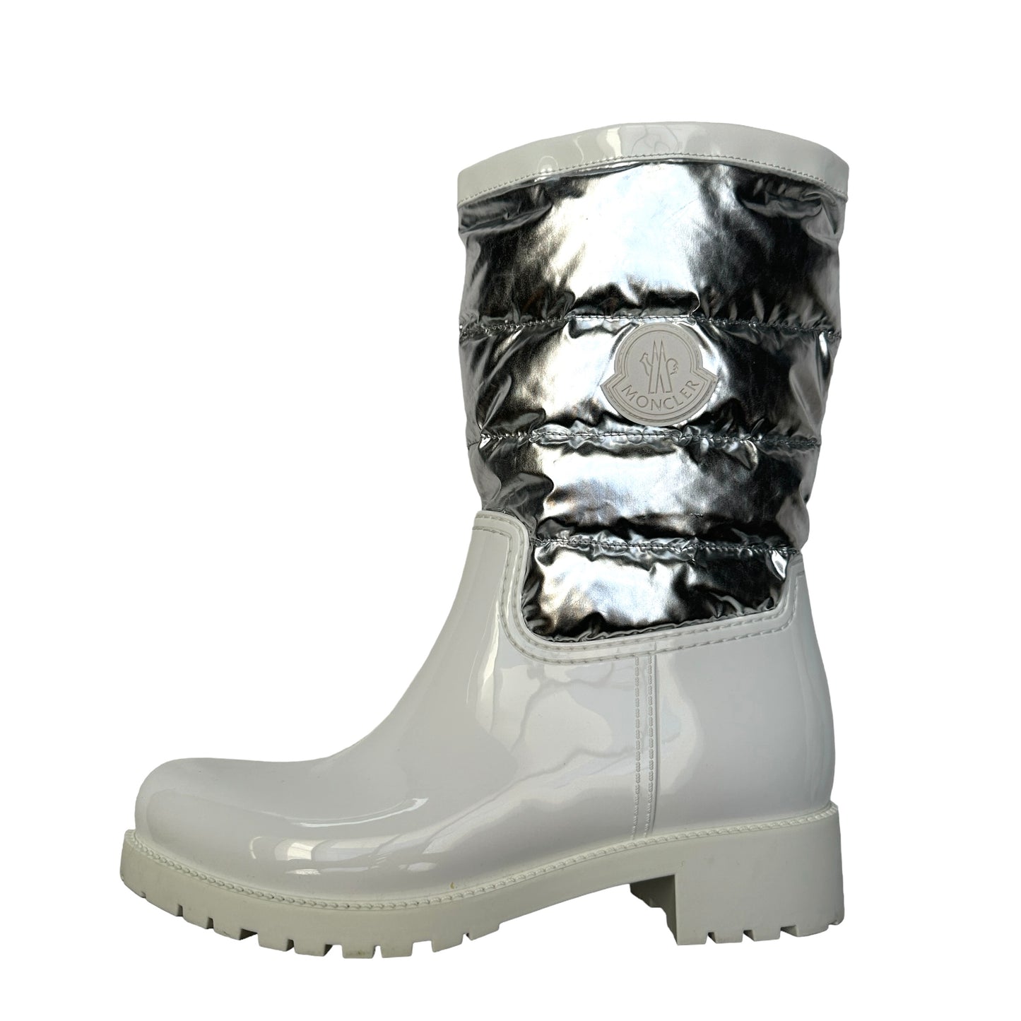 White & Silver Logo Rain Boots - 8