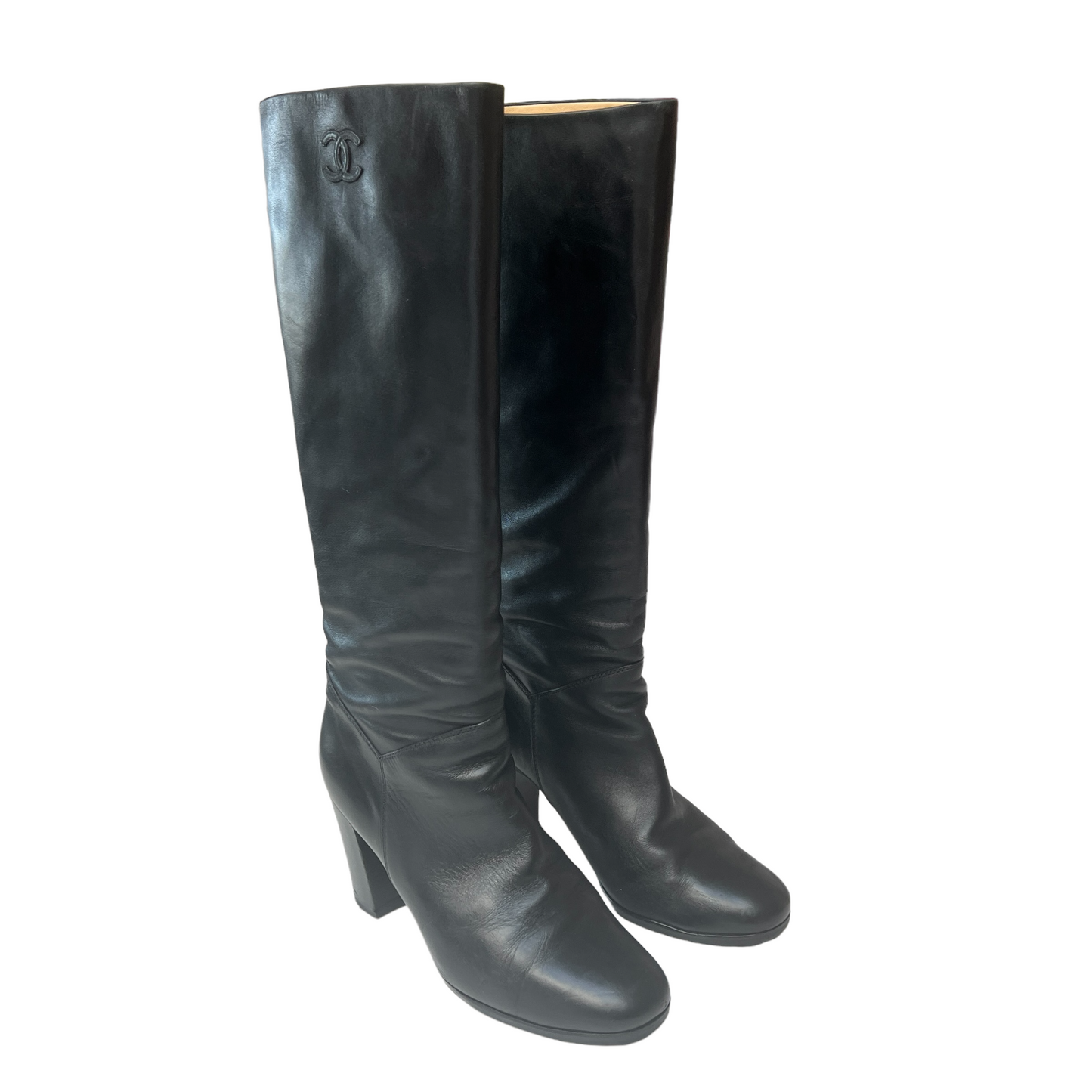 Black Leather Tall Boots - 10.5