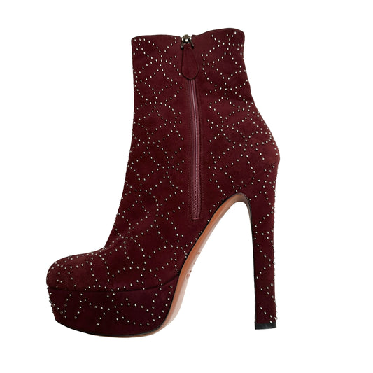 Burgundy Suede Heels Boots - 9